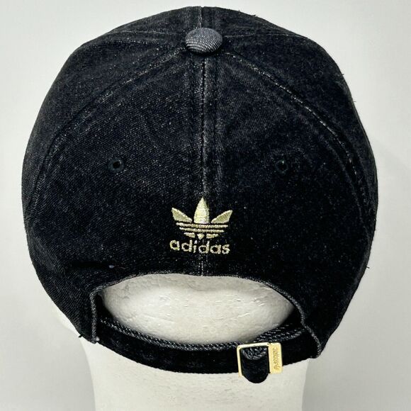 Adidas Trefoil Denim Hat Cap Black Logo Strapback 6 Panel - Picture 3 of 10